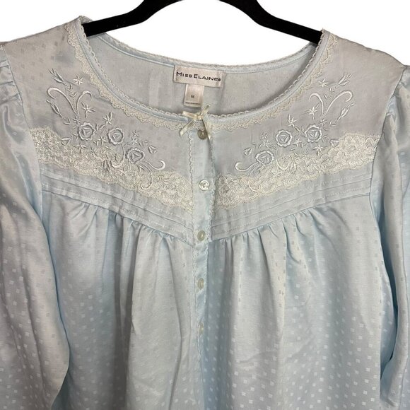 Miss Elaine Nightgown Blue Midi Long Sleeves‎ Embroidered Soft Size Medium - Picture 2 of 6